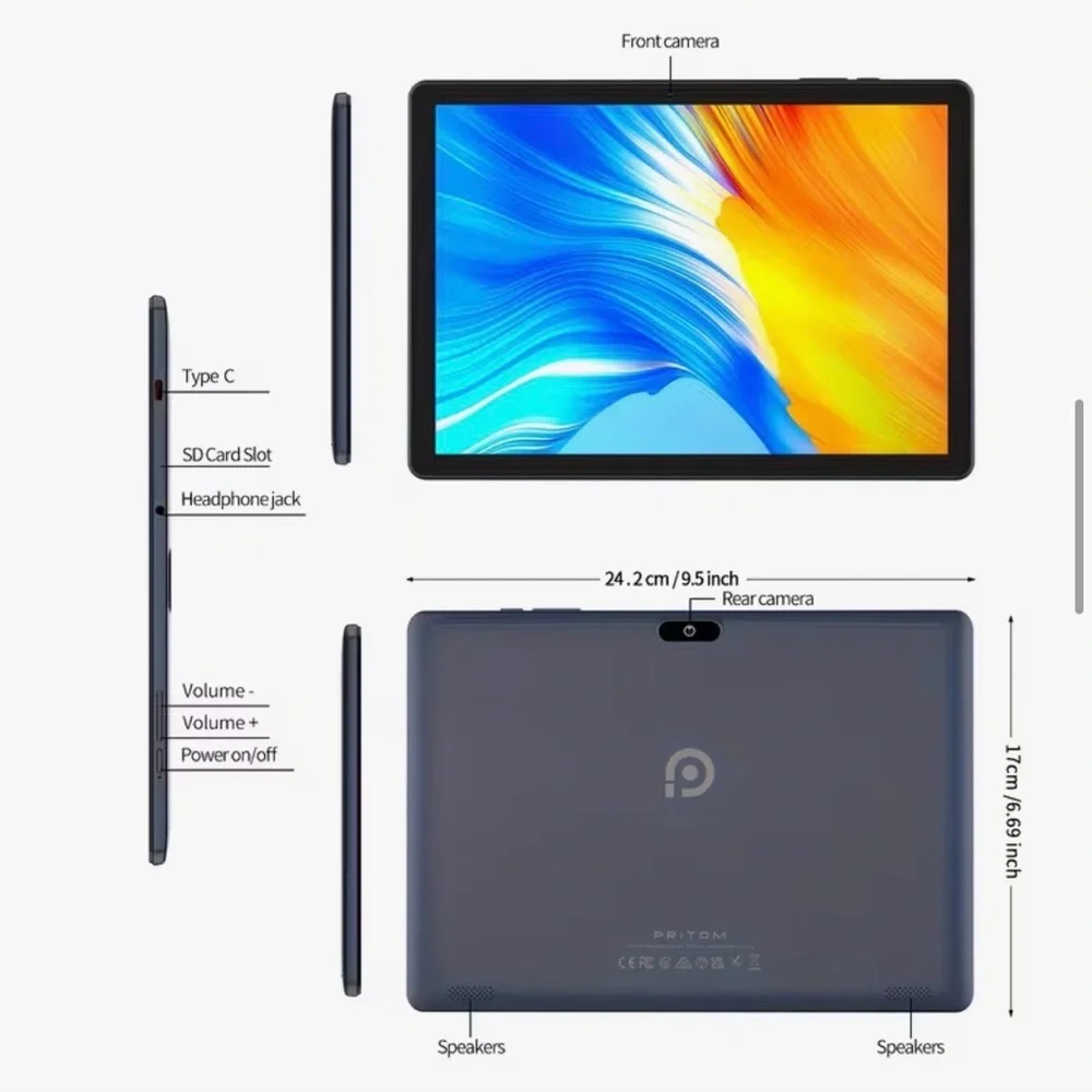 Tablet PC Android 13 64GB QuadCore Touch Screen WiFi w/SIM Slot Phone Call 10.1”